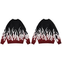 2022 Men Sweater Streetwear Fire Flame Graphic  Sweater Hip Hop Retro Vintage Pu - $192.71