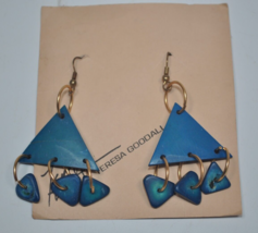NEW Teresa Goodall Mixed Material Blue Turquoise &amp; Gold Tone Pierced Earrings - £15.78 GBP