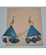 NEW Teresa Goodall Mixed Material Blue Turquoise &amp; Gold Tone Pierced Ear... - $19.79