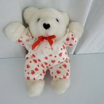 MTY International Stuffed Plush Satin Valentine&#39;s Day White Red Heart Teddy Bear - £62.21 GBP