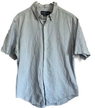 Ralph Lauren Shirt Adult L Blue Seersucker Striped Polo Pony Beach Loose... - $27.82