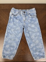 OshKosh B&#39;gosh Girls 2T Blue Denim Jeans Floral Print Adjustable Waist  - $202.76 MXN