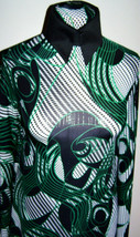 Emerald Black  White Silver Foil Print Lycra Stretch Fabric 1 Yard 5 Incches - £23.78 GBP