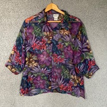 BonWorth Button Up Blouse Womens S Petite Black Floral 3/4 Sleeve Shirt ... - £7.52 GBP