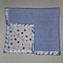 Luvable Friends Reversible Cotton Baby Blanket Satin Trim Blue Stripes S... - £19.42 GBP