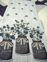 New Farmhouse Canning Mason Jar Table Runner Tapestry Blue Floral Home Sweet - £19.69 GBP