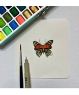 Framed Original Hand painted Miniature watercolor painting of a Butterfly - $44.55