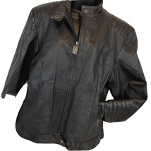 James &amp; John EXTASY Leather Biker Jacket Coat Black Quilted Shoulder Sleeve M... - £22.16 GBP