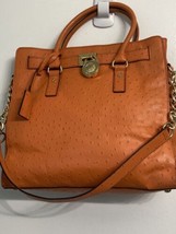Michael Kors Ostrich-Embossed Hamilton Tangerine East/West Tote Leather ... - £172.60 GBP