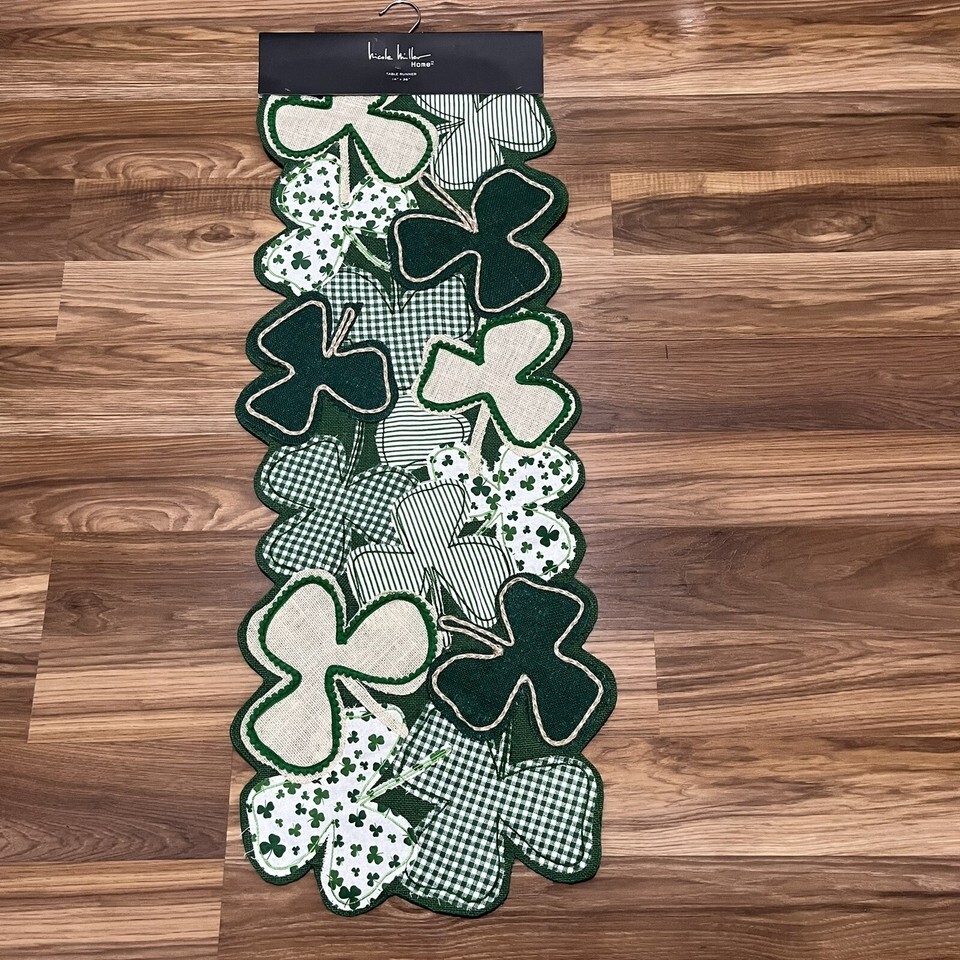 Nicole Miller Home St. Patrick’s Day Shamrock Jute Table Runner 14”x36” NWT - $21.84
