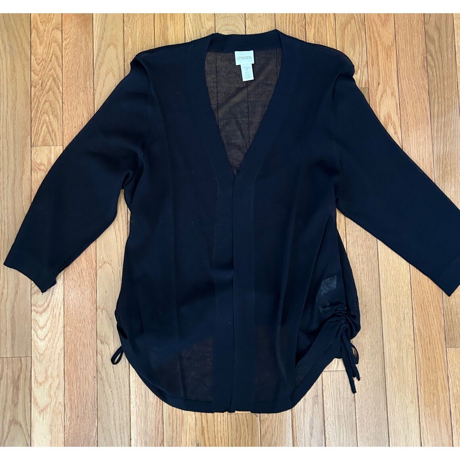 Sheer Chico&#39;s Black Cardigan with side ties sz 2 medium 12 / 14 - $12.00