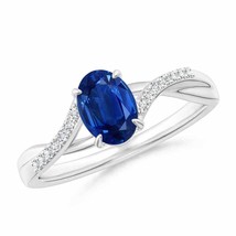 ANGARA Oval Blue Sapphire Split Shank Ring with Diamond Accents - £1,431.00 GBP