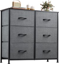 Wlive Dark Grey Fabric Dresser For Bedroom, 6-Drawer Double Dresser, Storage - $68.97