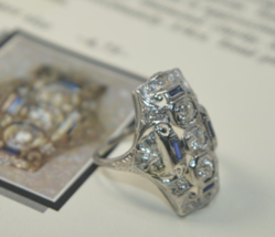 ART DECO EUROPEAN CUT DIAMOND &amp; SAPPHIRE PLATINUM RING Recent Appraisal ... - $1,282.05