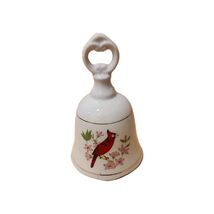 Vintage Cardinal Bird Porcelain Hand Bell with Floral Design Collectible - $7.92