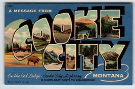 Greetings From Cooke City Montana Postcard Large Big Letter Curt Teich Unused - £7.59 GBP