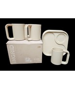 Ingrid Snax Set Vintage 1970s Cream Mugs Trays Boxed Modular Picnic USA - $53.77 CAD