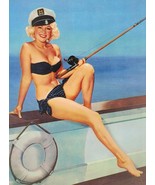 1050&#39;s Risque Pinup &quot;JUST FISHIN&quot; Laminated - $21.71 CAD