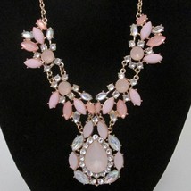Etc Teardrop Pendant Women Necklace Goldtone Chain Pink Stones Bling - £18.16 GBP