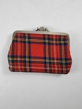 Vintage Wool Red Tartan Plaid Double Kiss Clasp Lock Coin Purse Clutch Wallet - £13.21 GBP