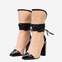 The Lucca Nude & Black Leather Mid Calf High Heel Women Boot Limited Edition image 4