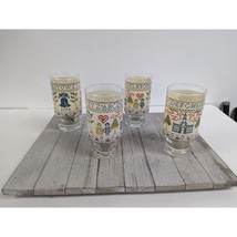 Vintage Set 4 Cross Stitch Sampler Pattern Graphic Drinking Glasses 5 1/... - £15.70 GBP