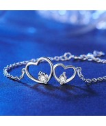 Double Heart Bridesmaid Wedding Tennis Bracelet Solid 925 Sterling Silve... - £28.48 GBP