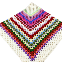 Handmade Crocheted Afghan Blanket 55&quot; x 57&#39; Colorful Square Pattern Geometric - £26.14 GBP