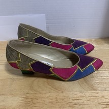 Vintage Women Tahití CAPEZIO 7.5 Multicolored Fabric 2&quot; Kitten Heel Pumps - $433.81 MXN