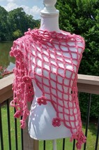 Flower Fantasy Shawl  Handmade Crochet Knit  Wrap Scarf Stole Poncho - $34.65