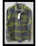 Quiksilver Men&#39;s Motherfly Green &amp; Gray Plaid Flannel Shirt Size XL NWT - €32,40 EUR