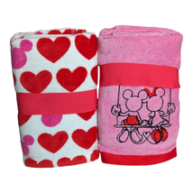 Lot of 2 Disney Valentine Pink Minnie Mickey Mouse Heart Hand Towel Set Bundle - £23.61 GBP