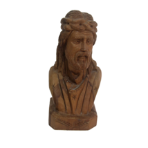 Vintage Hand Carved Wood Jesus Christ crown of thorns bust statue figuri... - $45.53