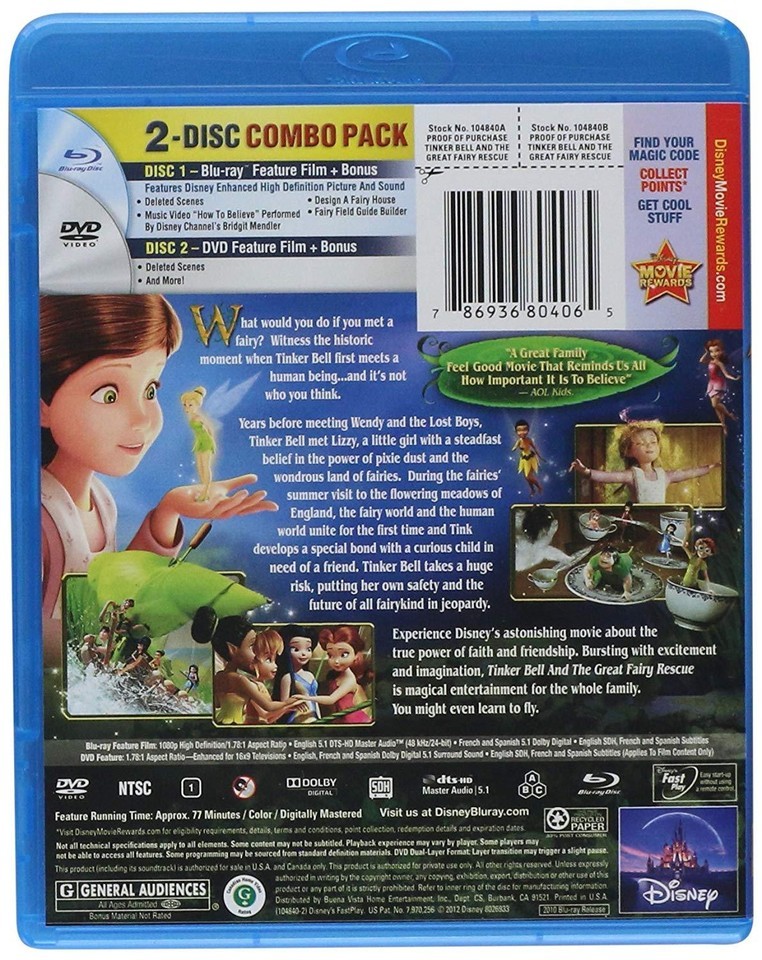 Tinker Bell and the Great Fairy Rescue Disney Blu Ray and DVD New ...