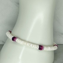 White and Purple Disc Shell Beaded Stretch Bracelet - £5.51 GBP