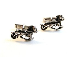 Vintage Swank Silver Tone Horse with Racing Surrey ? Cufflinks - £35.31 GBP