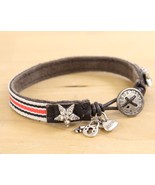 Fossil Striped Bracelet Red &amp; Brown with Key &amp; Lock Charms OSFM Button C... - €12,61 EUR