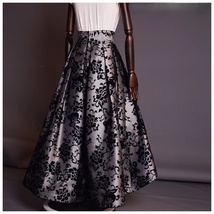 Silver Floral Pleated Maxi Party Skirt Women Plus Size High-low Prom Skirts image 3