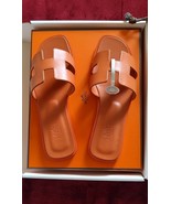 New HERMES Orange Leather Oran Flat Slides Free Shipping EU Size 38 US s... - $635.51 CAD