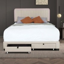 Queen Linen Upholstered Platform Bed with Adjustable LED Headboard - $259.15