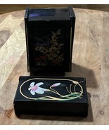 Vintage Asian Black Lacquer Makeup/Jewelry Cabinets X2 - $264.54 MXN