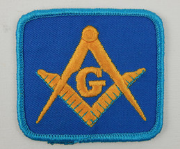 Vintage Freemason Embroidered Patch G Blue Yellow Square Shape Masonic Hat Vest - £7.73 GBP