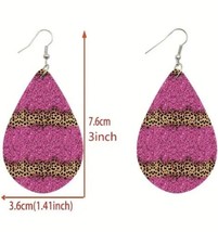 Pink Shining Leopard Wooden Teardrop - Double Sided Earrings - £4.74 GBP