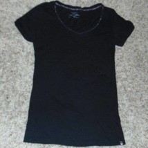 Victorias Secret Shirt Black Short Sleeve Beaded V-Neck Tee Top-size M - $17.82