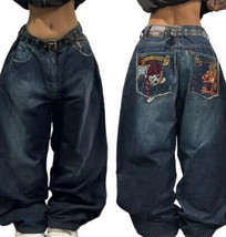 Men&#39;s Loose Hip Hop Printed Pocket Jeans Straight Legs - £27.11 GBP