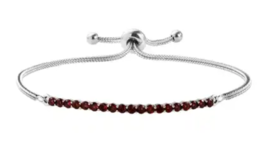 Mozambique Garnet Bolo Bracelet in Stainless Steel, 1.25 ctw, Adj. 7-9.5 Inches - £15.65 GBP