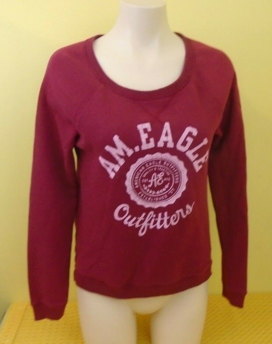 American Eagle Red Long Sleeve Scoop Neck Women&#39;s Sweatshirt Size Small - $7.92