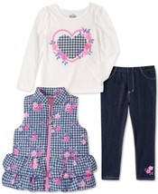 Kids Headquarters Infant Girls Printed Puffer Vest T-Shirt &amp; Jeggings Se... - $29.02
