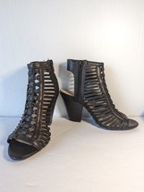 JustFab Gwyn Womens Size 6 Black Zip Block Heel Sandal Shoes PeepToe Str... - £21.61 GBP