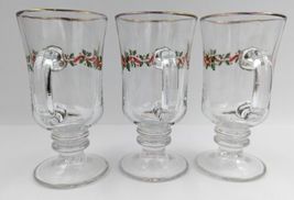 Libby Christmas Holly Berry Footed Irish Coffee / Egg Nog Mug Set of 6 Gold Rims image 8